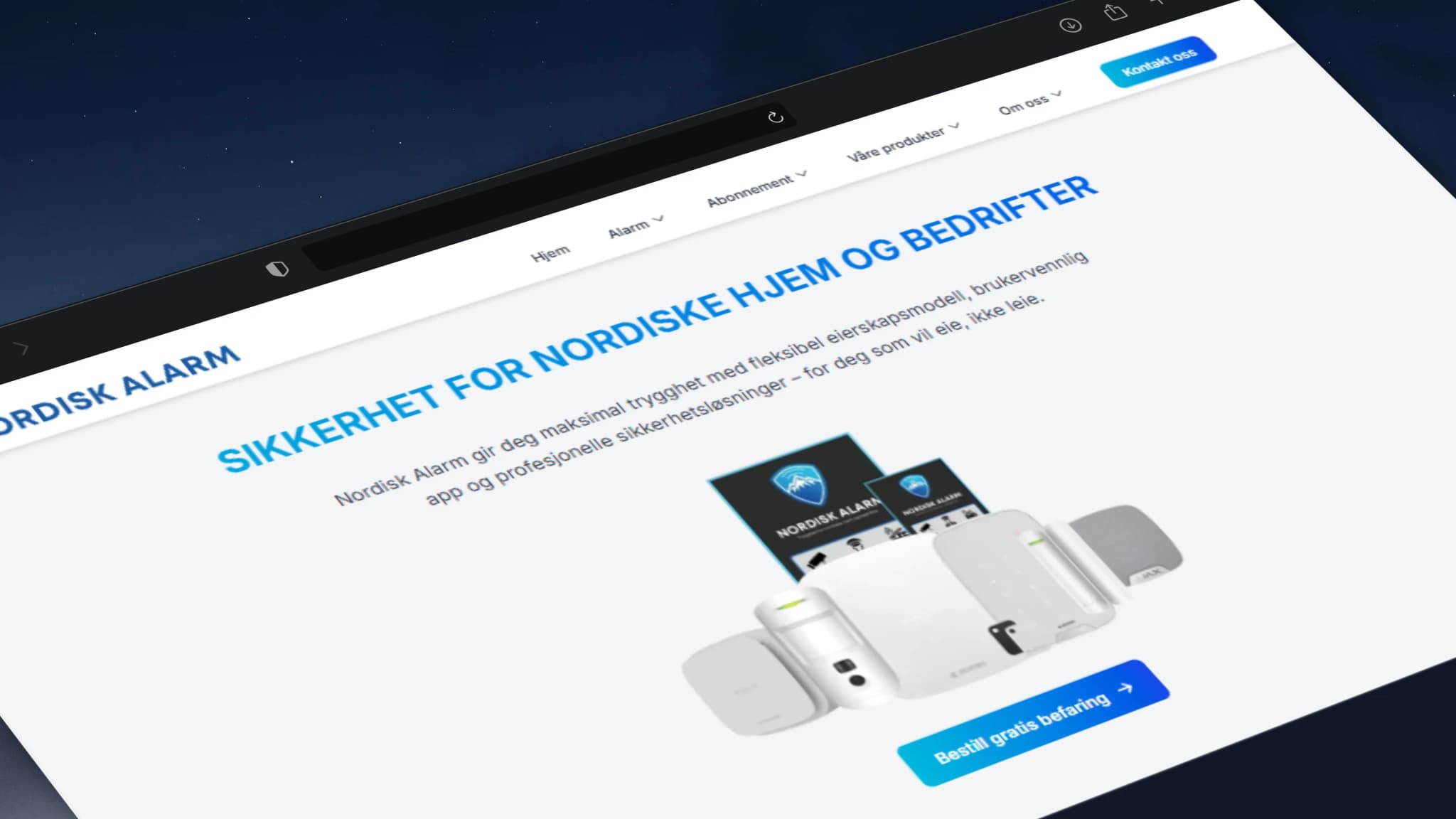 Skjermbilde av den nye nettsiden og merkevareprofilen til Nordisk Alarm AS